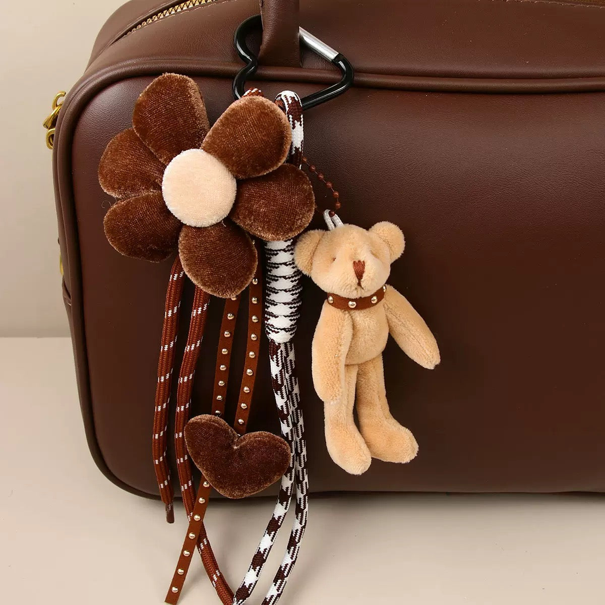 Teddy Bear Flower Bag Charm