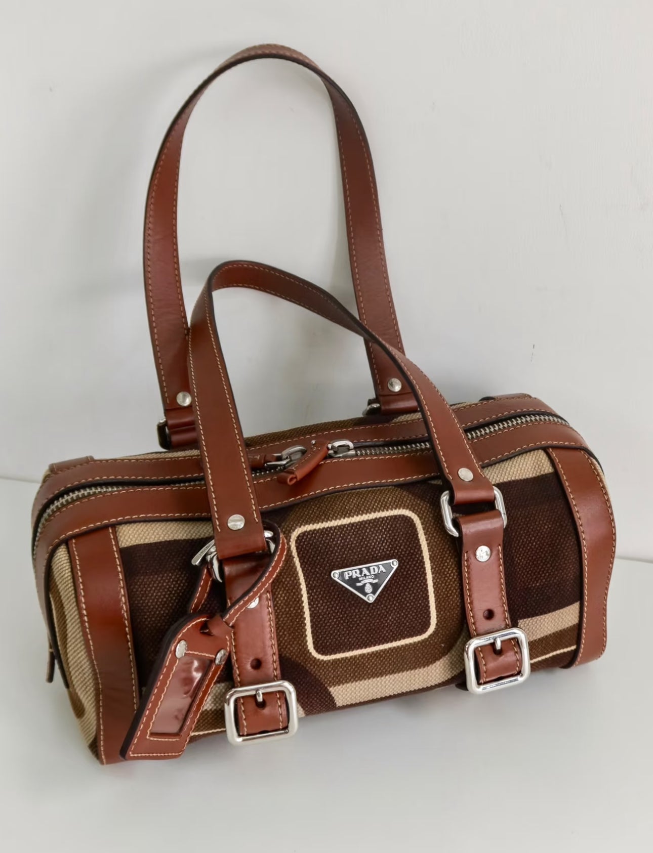 Prada 2000s Canvas Barrel Shoulder Bag