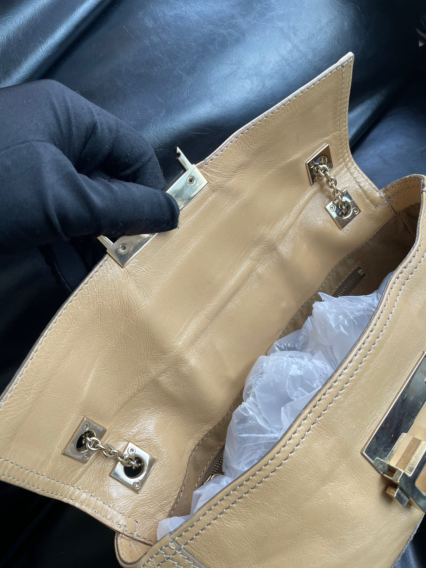 (Coming Soon) RARE Fendi Light Khaki Lambskin Baguette Shoulder/Crossbody Bag