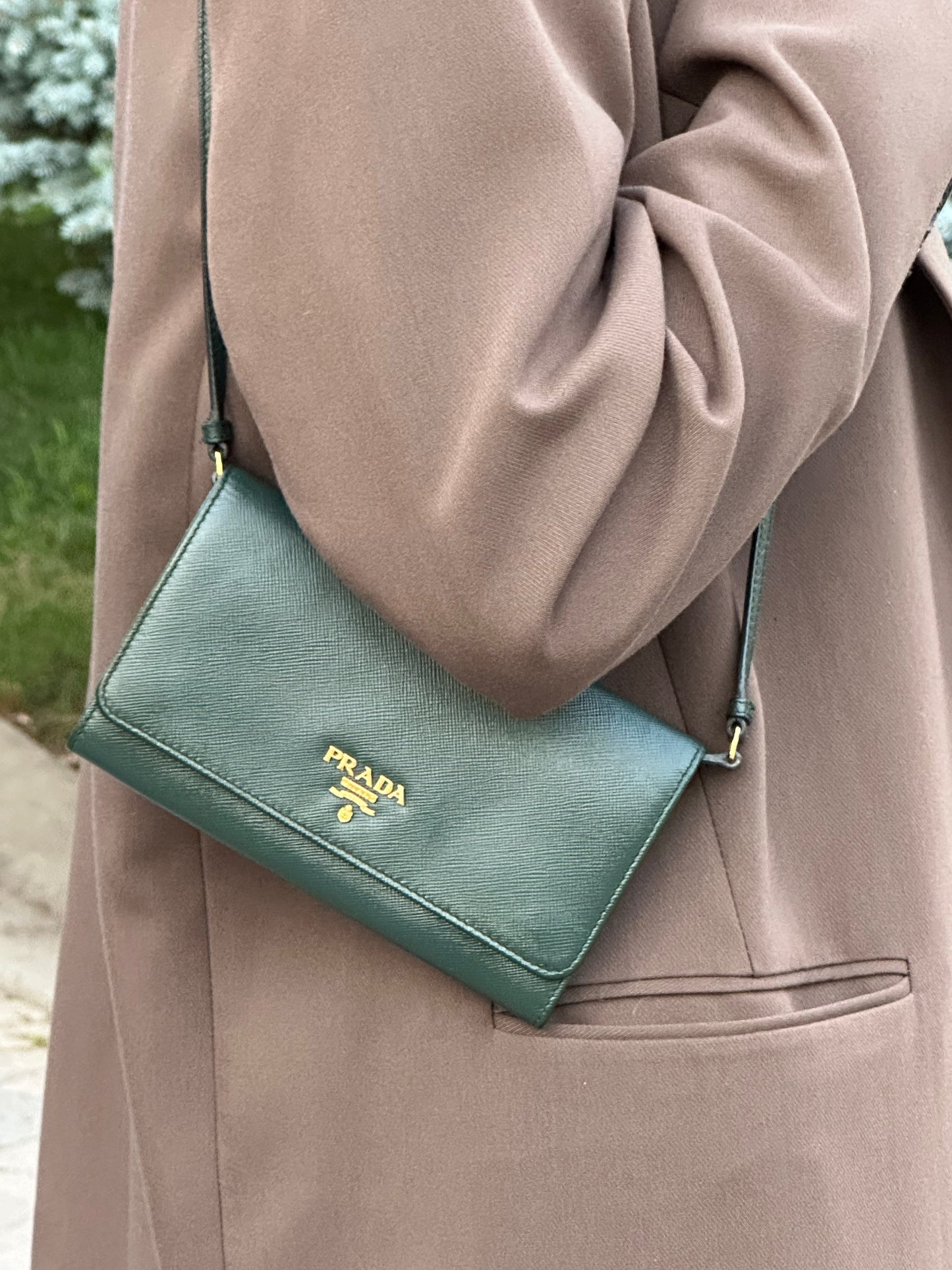 Prada Emerald Green Saffiano Continental Wallet on Strap