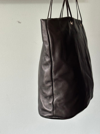 PRADA Rare Black Lambskin Tote Bag Silver Handles