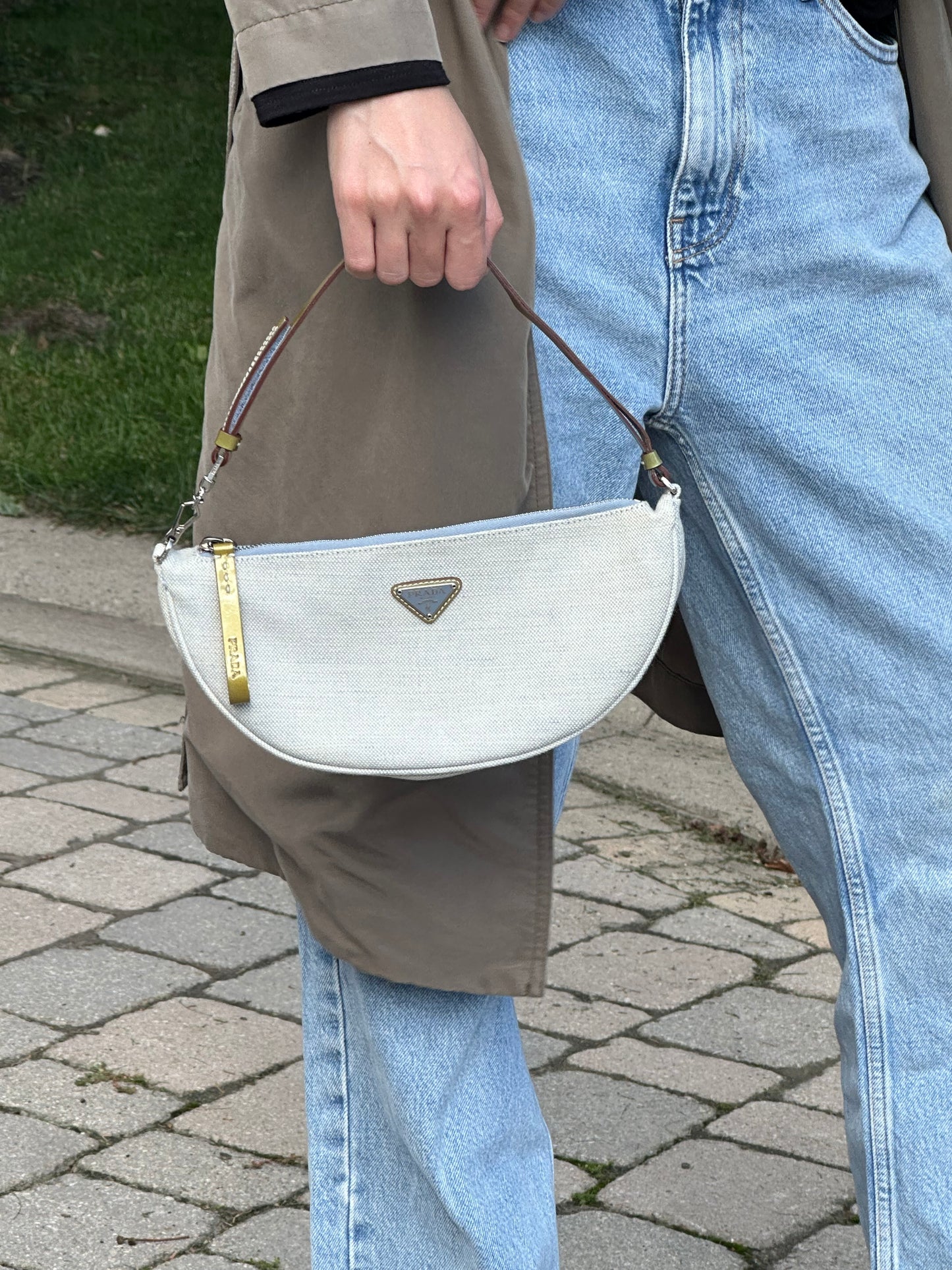 PRADA Rare Light Denim Canvas Crescent Shoulder Bag