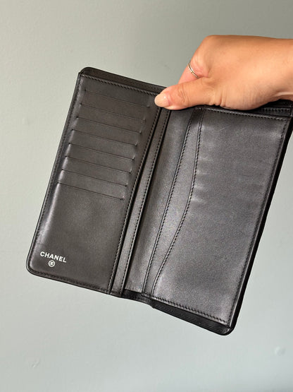 Chanel Black Quilted Caviar Leather Long Flap Wallet (Silver Hardware)