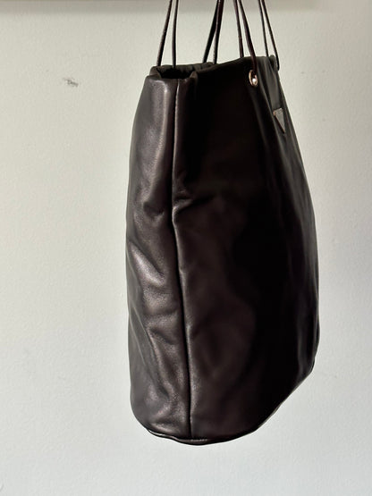 PRADA Rare Black Lambskin Tote Bag Silver Handles