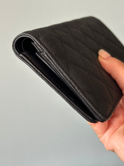 Chanel Black Quilted Caviar Leather Long Flap Wallet (Silver Hardware)