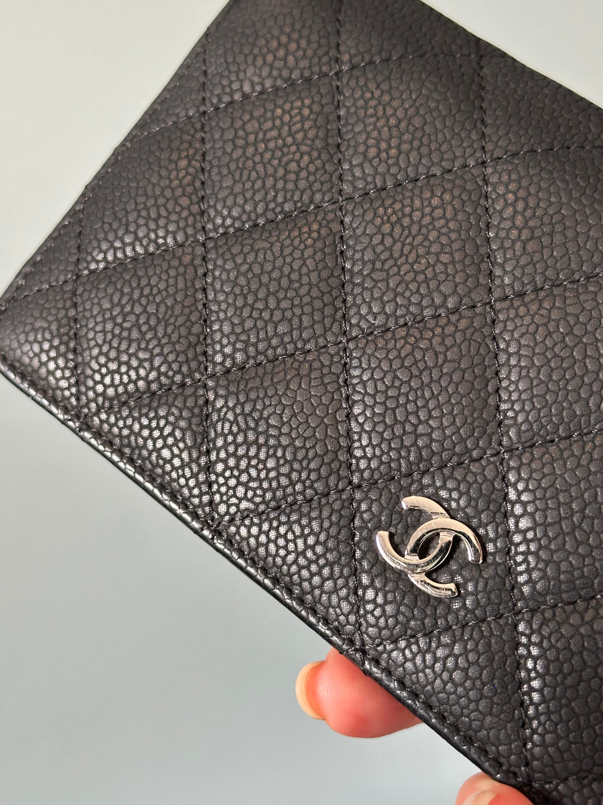 Chanel Black Quilted Caviar Leather Long Flap Wallet (Silver Hardware)