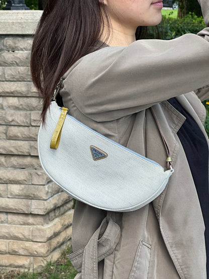 PRADA Rare Light Denim Canvas Crescent Shoulder Bag