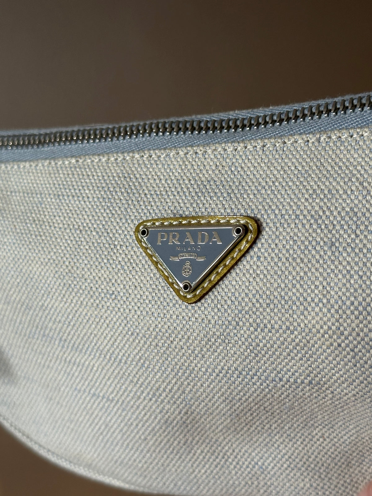 PRADA Rare Light Denim Canvas Crescent Shoulder Bag