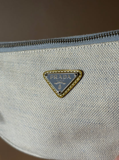 PRADA Rare Light Denim Canvas Crescent Shoulder Bag