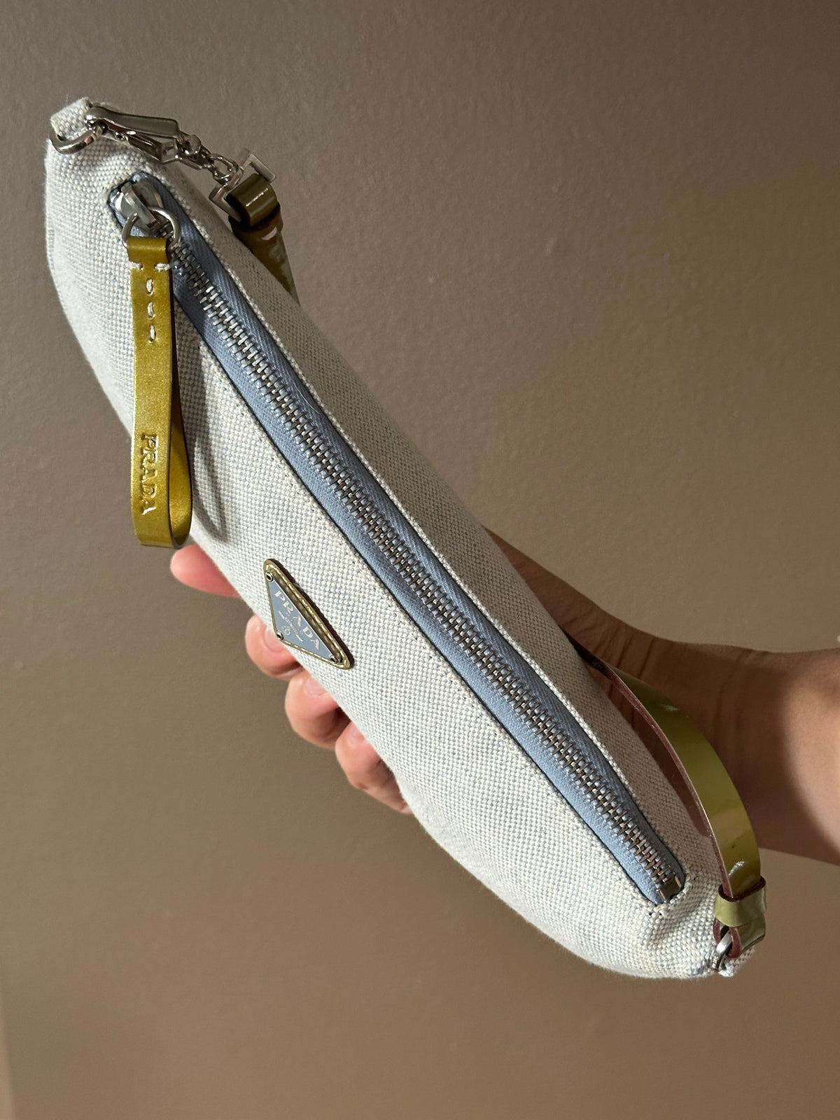 PRADA Rare Light Denim Canvas Crescent Shoulder Bag