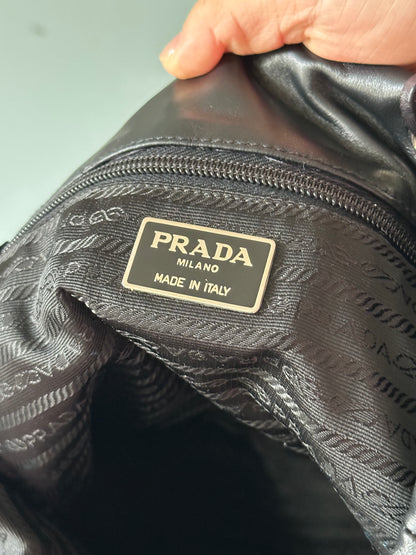 PRADA Rare Black Lambskin Tote Bag Silver Handles