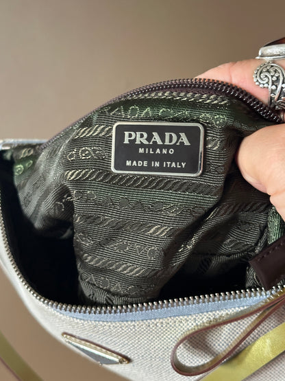 PRADA Rare Light Denim Canvas Crescent Shoulder Bag