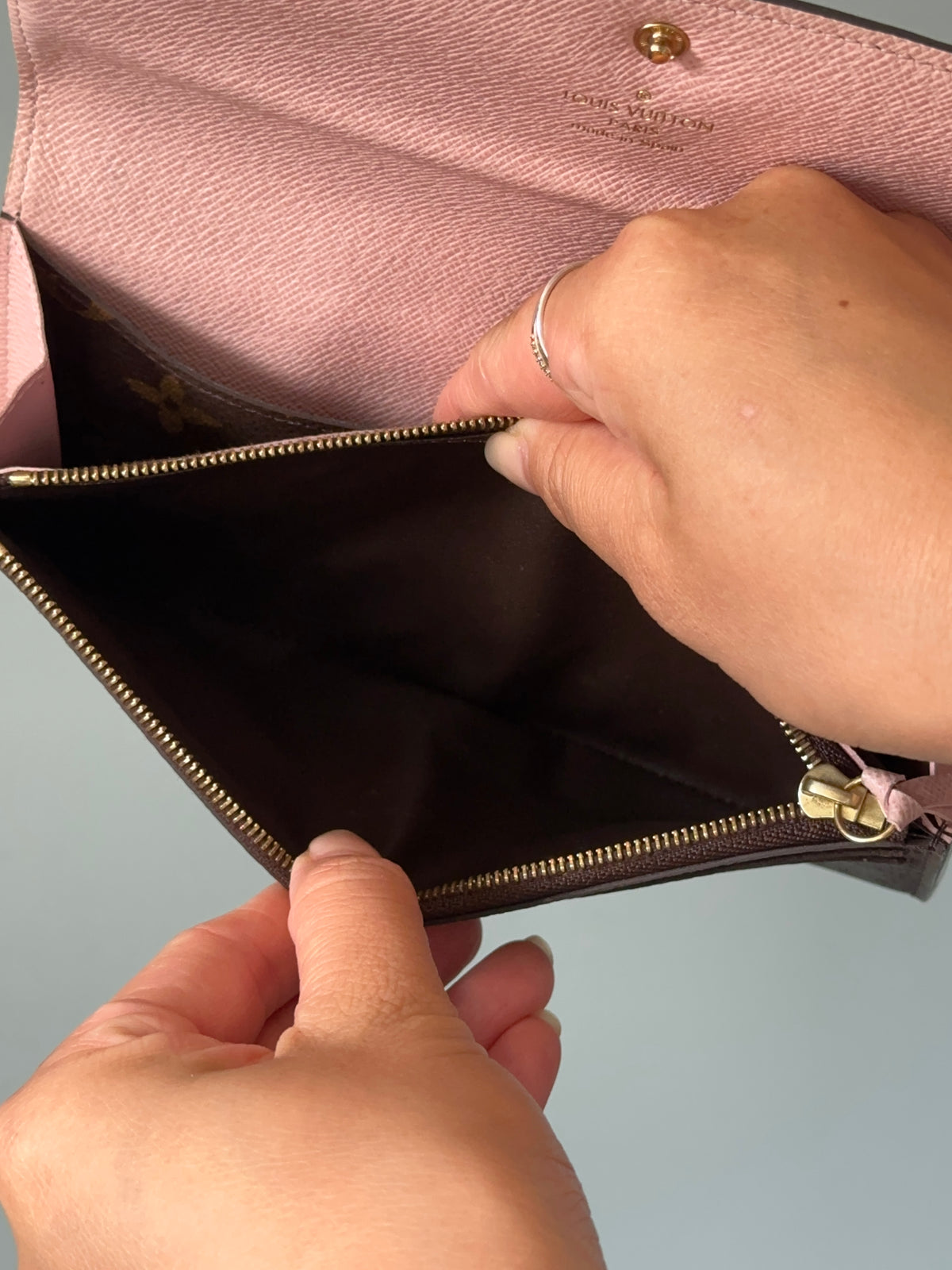 Louis Vuitton Emilie Monogram Wallet (Pink Button & Interior)