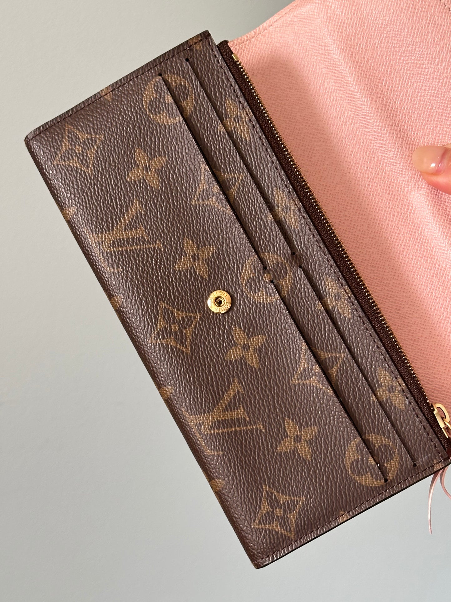 Louis Vuitton Emilie Monogram Wallet (Pink Button & Interior)