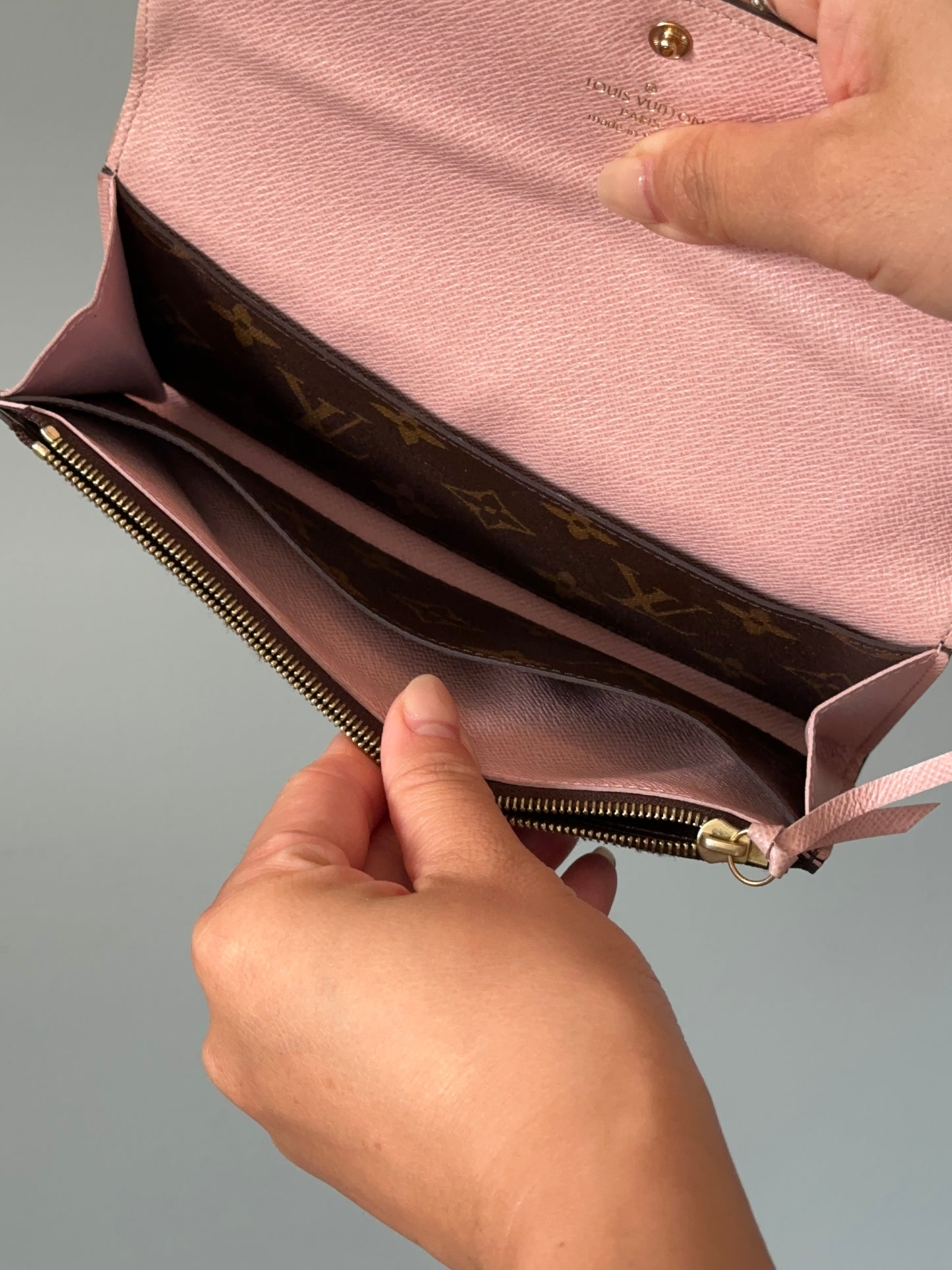 Louis Vuitton Emilie Monogram Wallet (Pink Button & Interior)