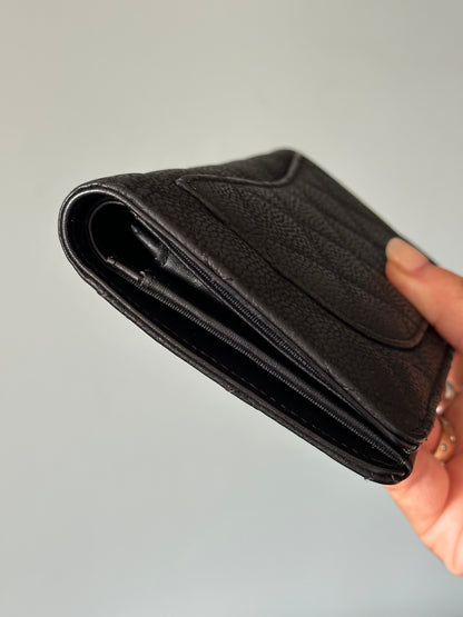 Chanel Black Quilted Caviar Leather Long Flap Wallet (Silver Hardware)
