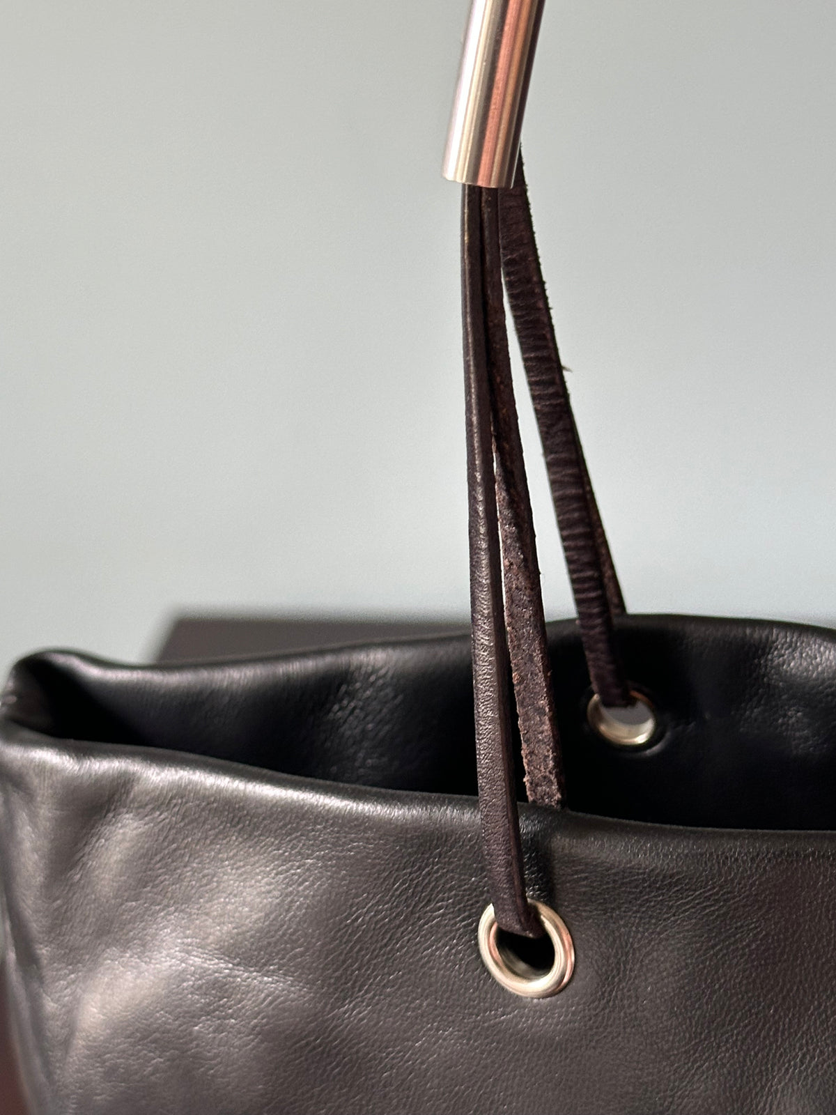 PRADA Rare Black Lambskin Tote Bag Silver Handles