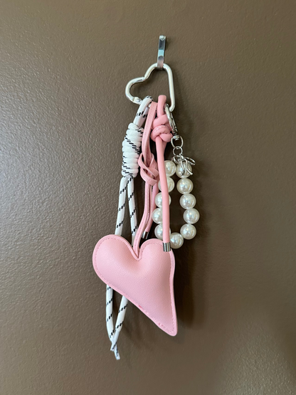Pink White Leather Pearl Bag Charm