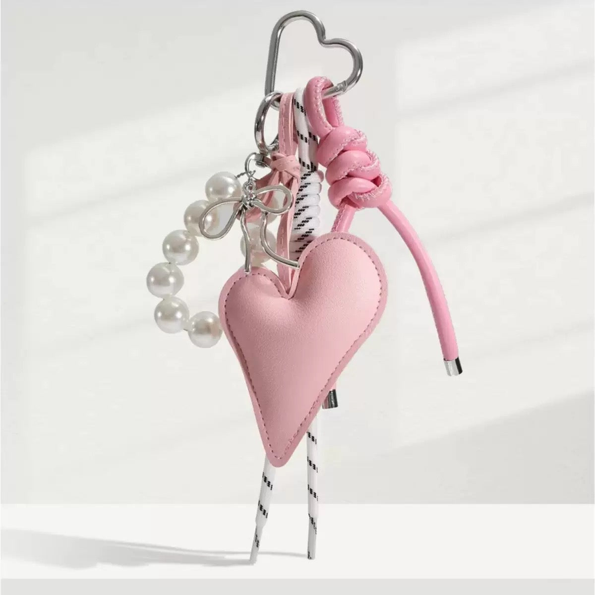 Pink White Leather Pearl Bag Charm
