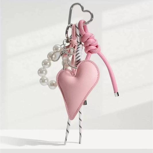 Pink White Leather Pearl Bag Charm