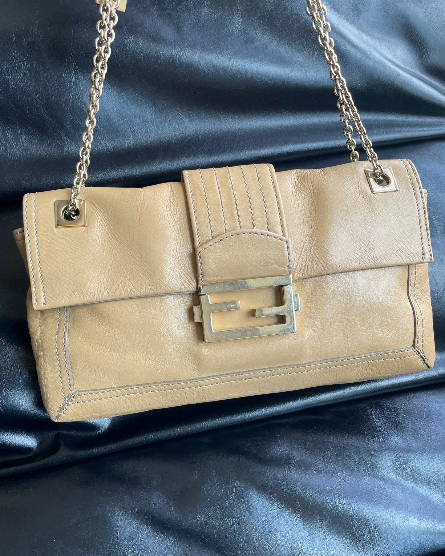 (Coming Soon) RARE Fendi Light Khaki Lambskin Baguette Shoulder/Crossbody Bag