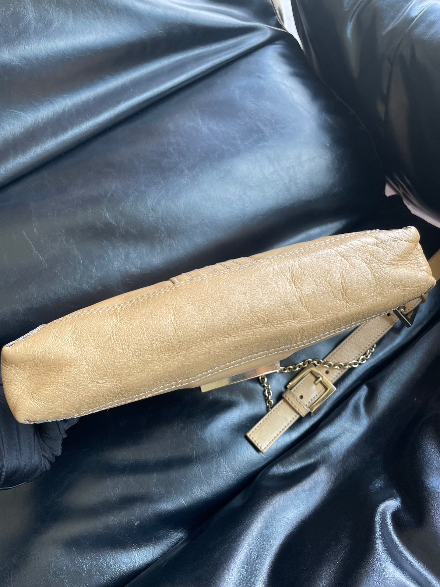 (Coming Soon) RARE Fendi Light Khaki Lambskin Baguette Shoulder/Crossbody Bag