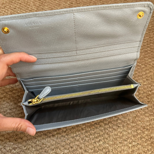 (Coming Soon) Prada Saffiano Long Wallet Baby Blue (With Chain)