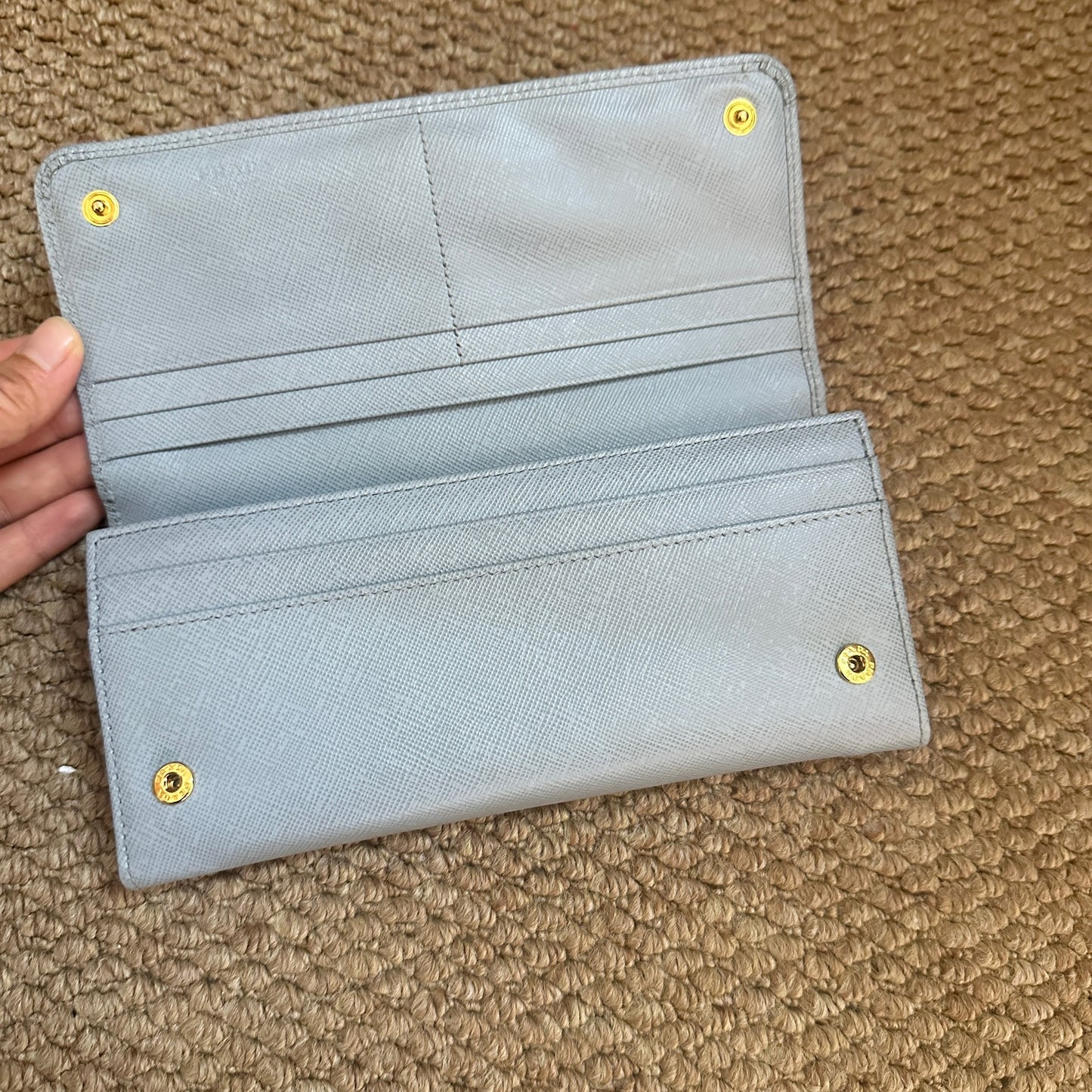 (Coming Soon) Prada Saffiano Long Wallet Baby Blue (With Chain)