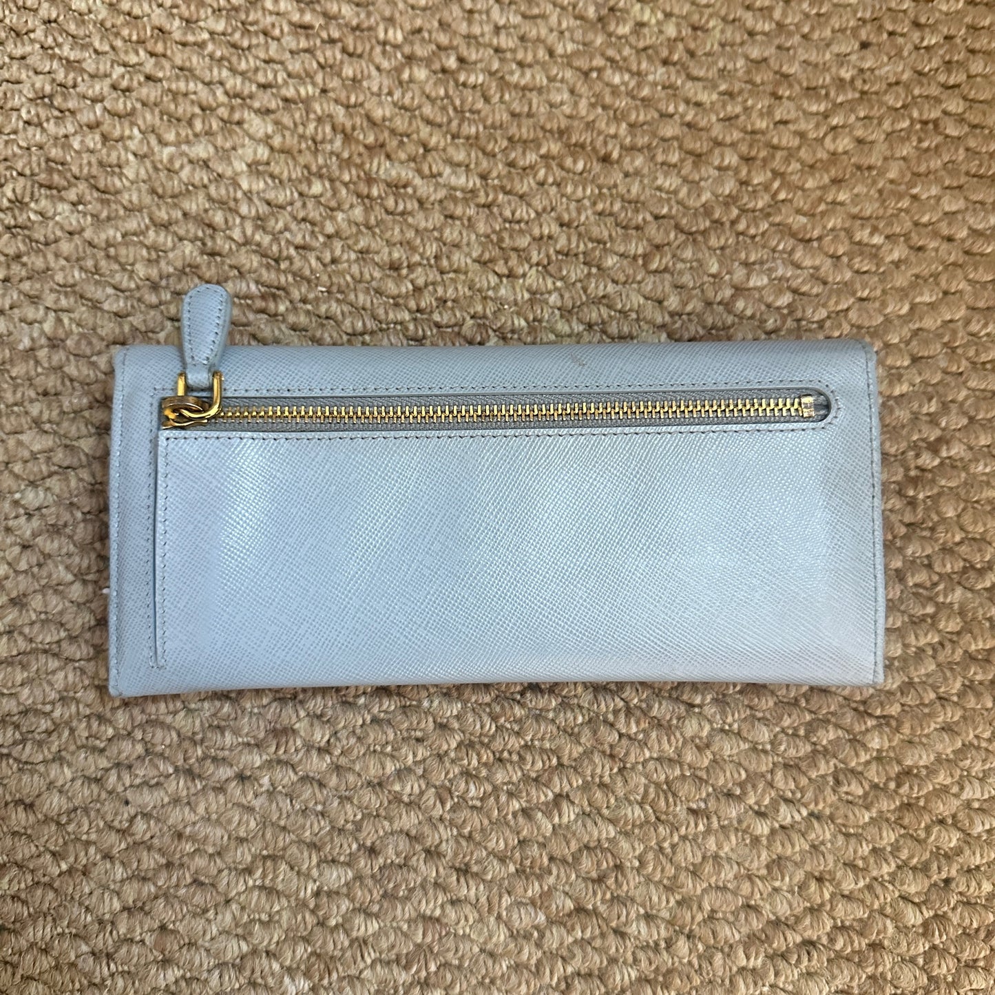 (Coming Soon) Prada Saffiano Long Wallet Baby Blue (With Chain)