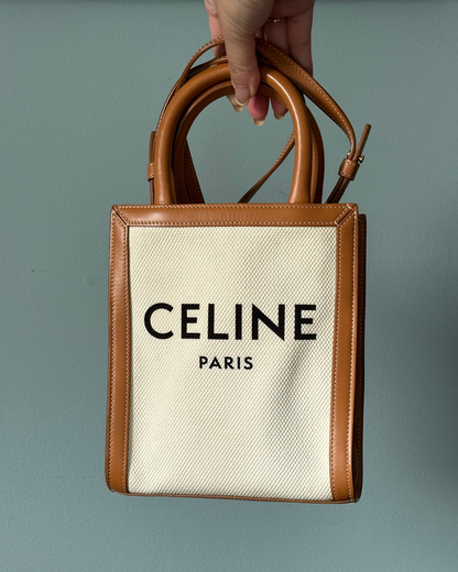Celine Vertical Cabas Canvas with Leather Mini Tote Bag