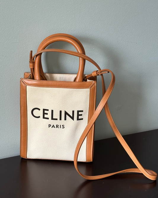 Celine Vertical Cabas Canvas with Leather Mini Tote Bag