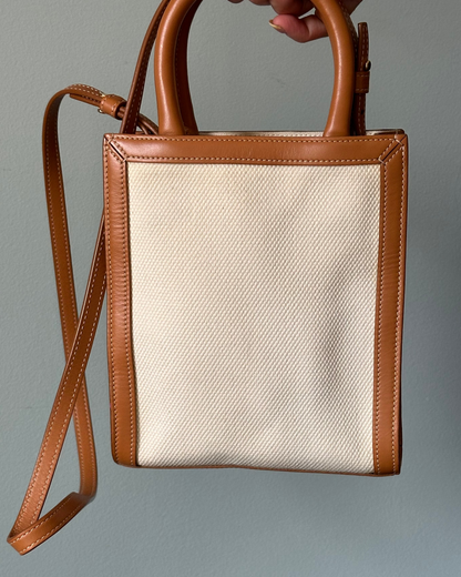 Celine Vertical Cabas Canvas with Leather Mini Tote Bag