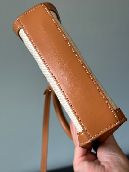 Celine Vertical Cabas Canvas with Leather Mini Tote Bag