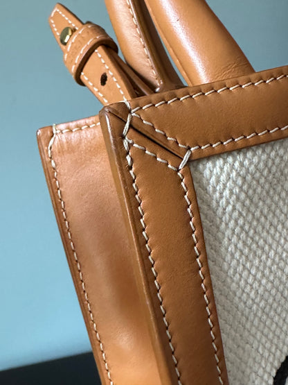 Celine Vertical Cabas Canvas with Leather Mini Tote Bag