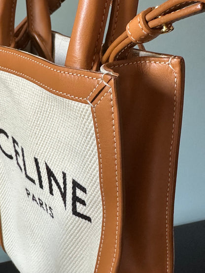 Celine Vertical Cabas Canvas with Leather Mini Tote Bag