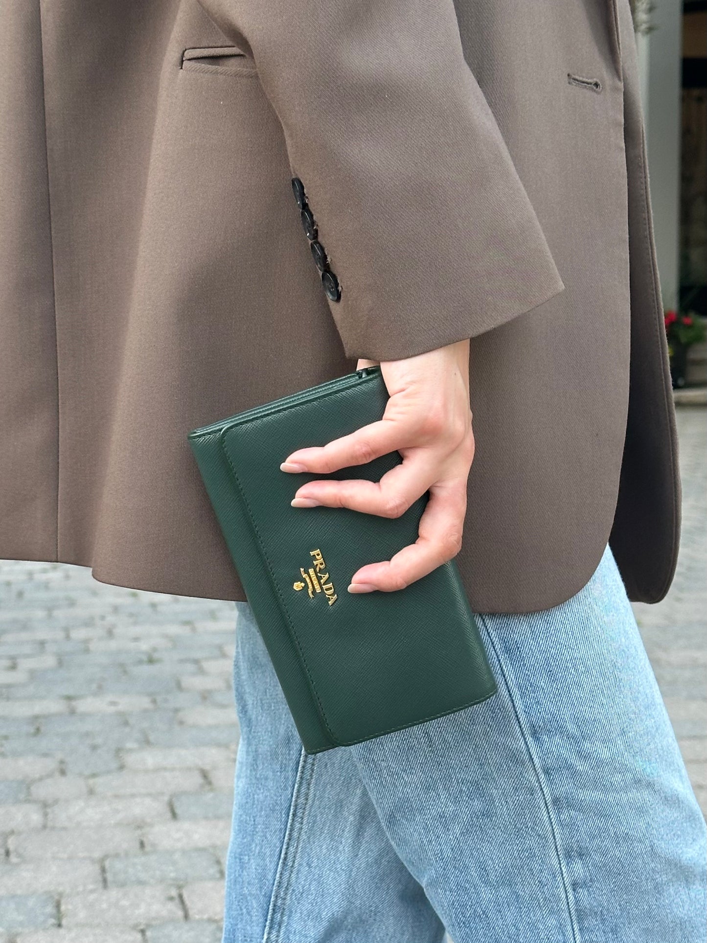Prada Emerald Green Saffiano Continental Wallet on Strap