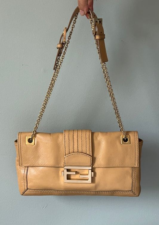 Fendi Lambskin Sand Beige Baguette Convertible Bag