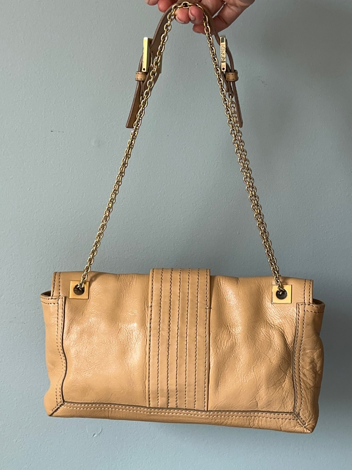 Fendi Lambskin Sand Beige Baguette Convertible Bag