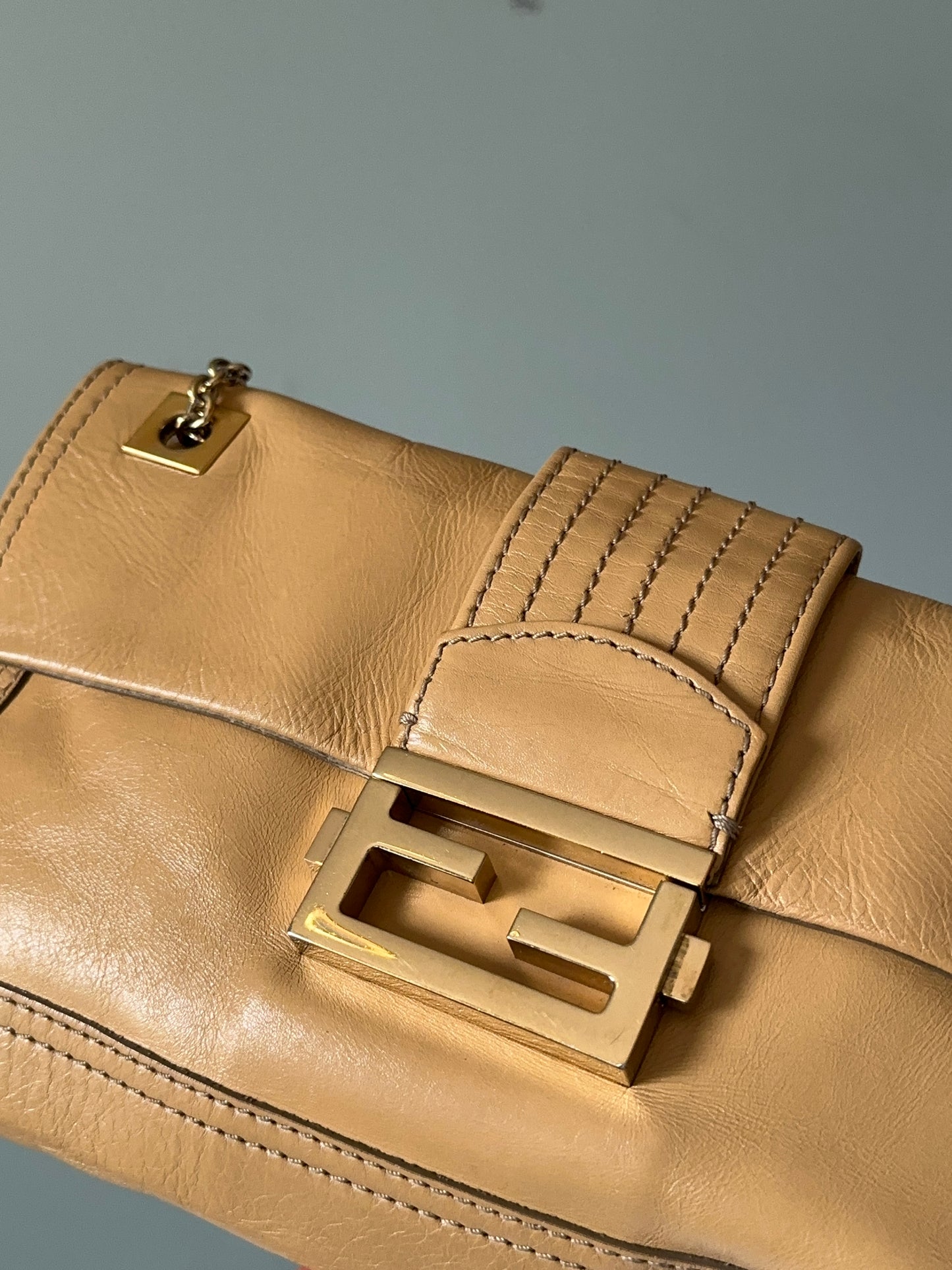 Fendi Lambskin Sand Beige Baguette Convertible Bag