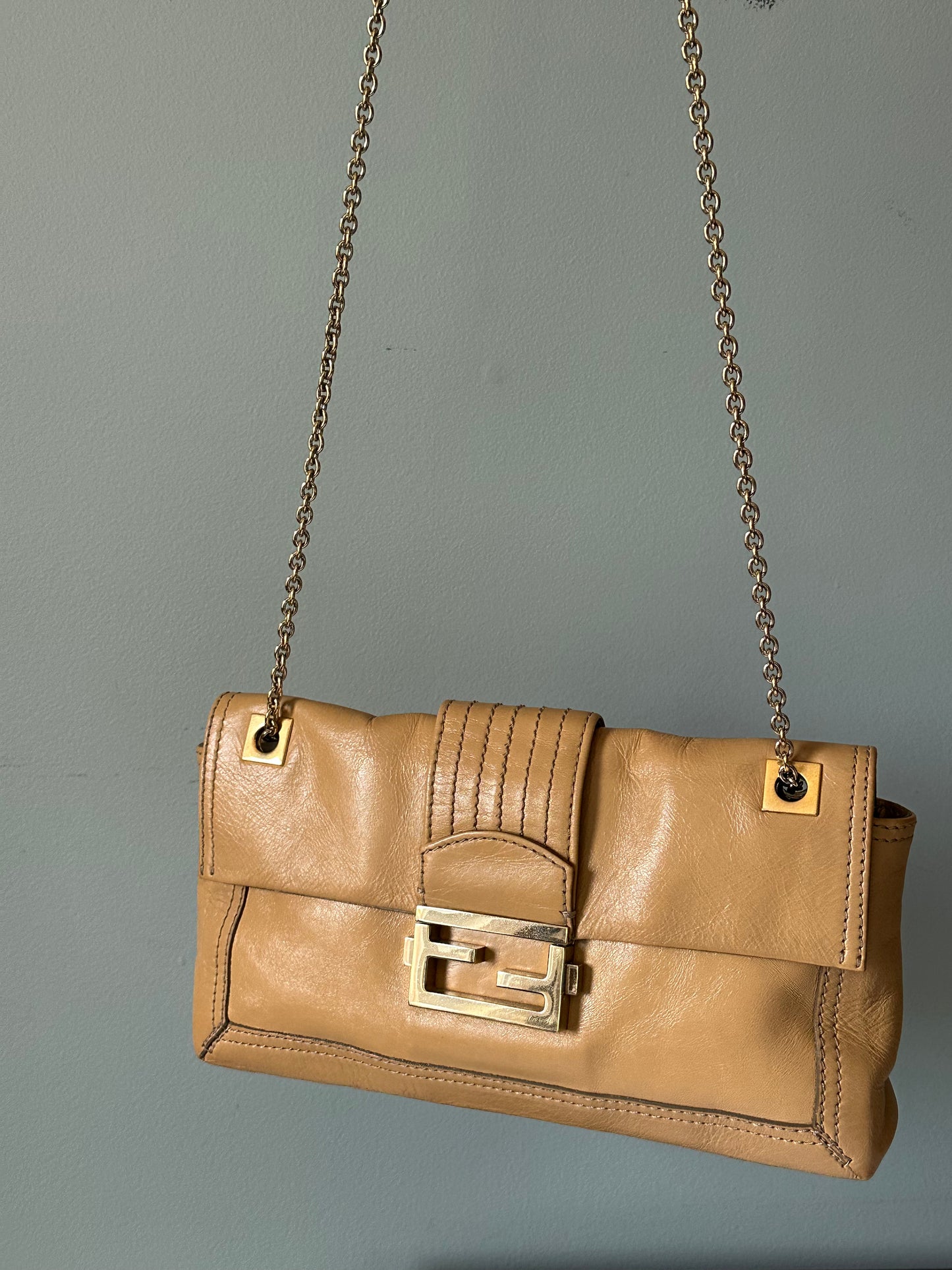 Fendi Lambskin Sand Beige Baguette Convertible Bag