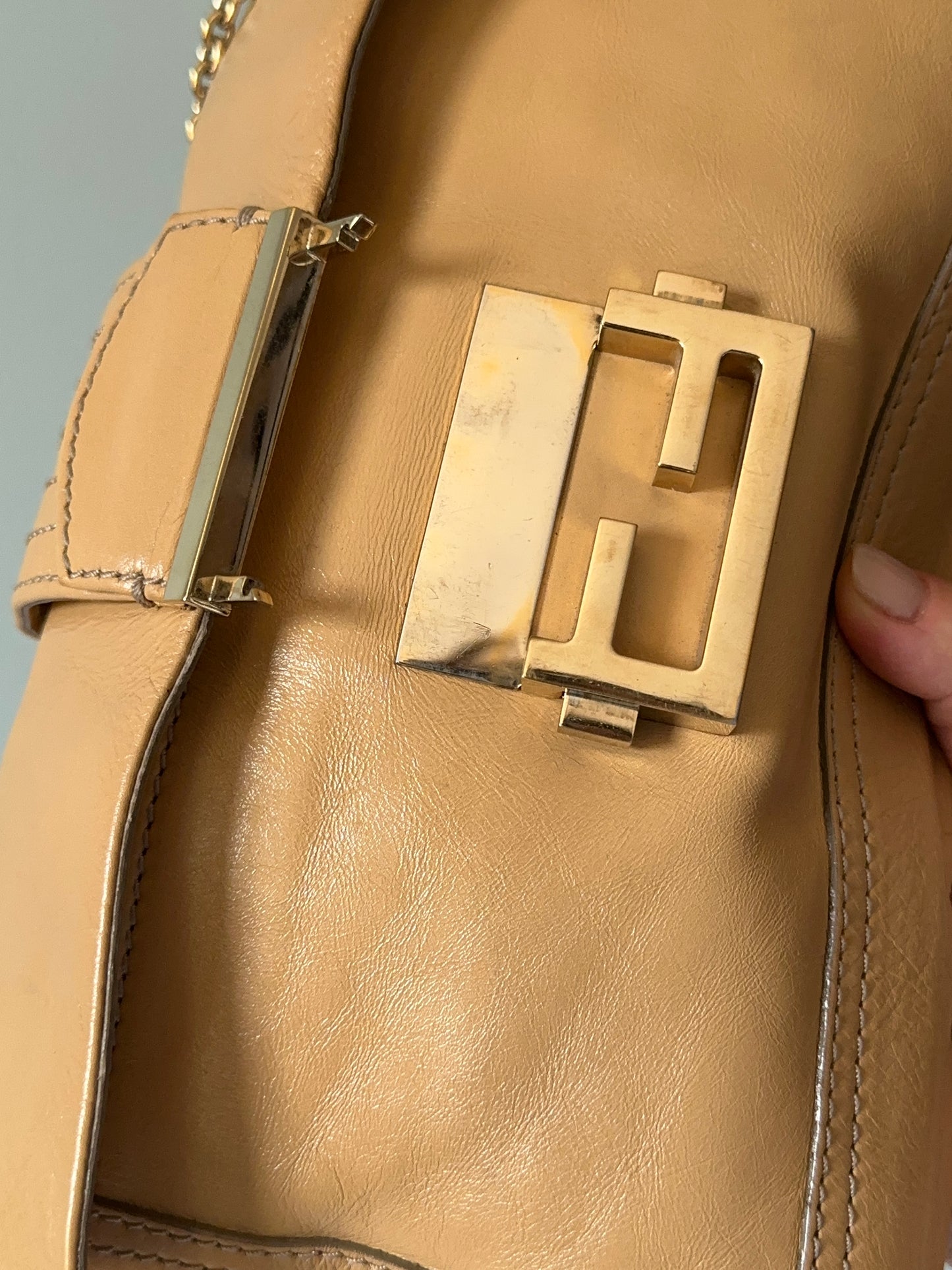 Fendi Lambskin Sand Beige Baguette Convertible Bag