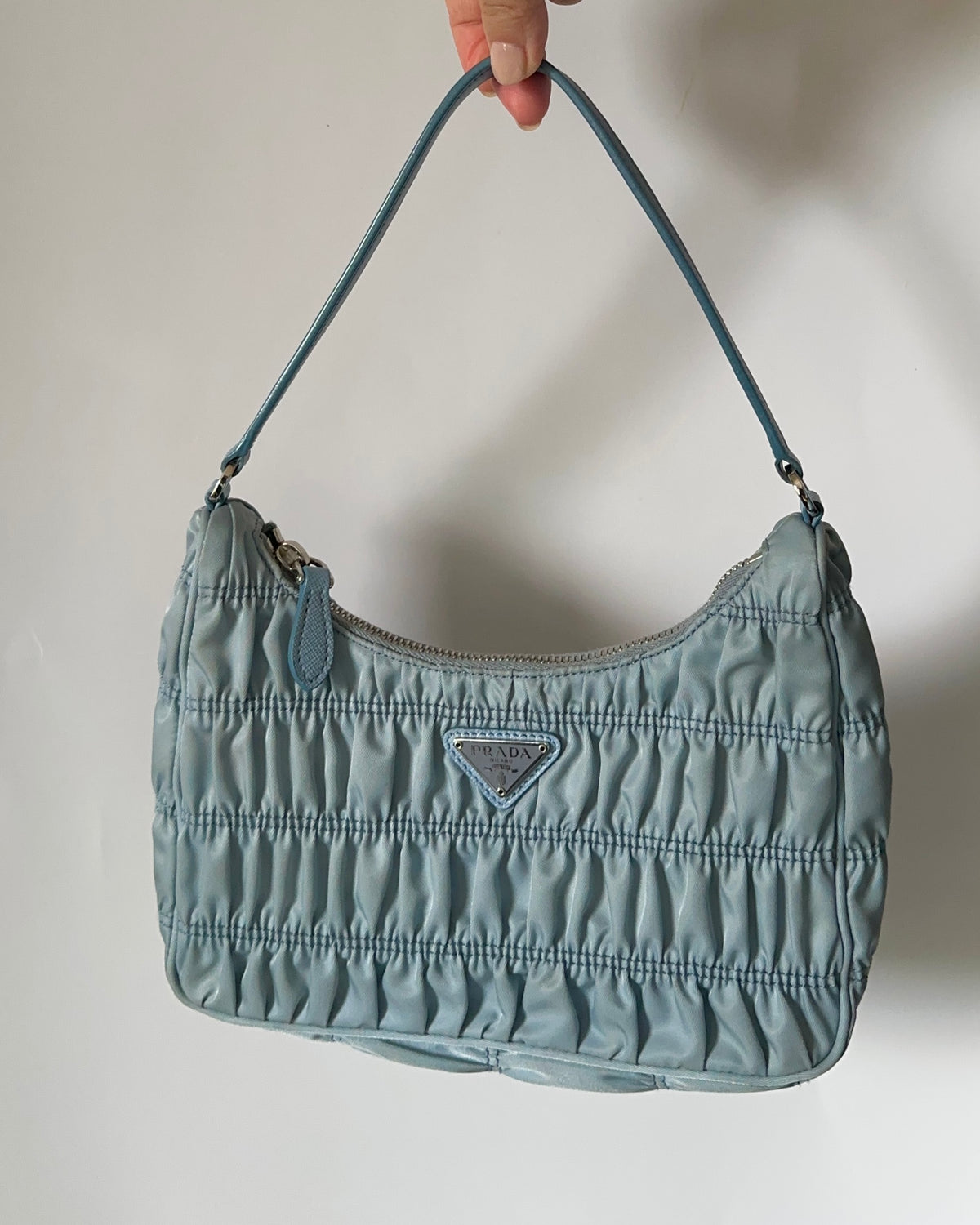 Prada Baby Blue Tessuto Gaufre Re-edition Shoulder Bag