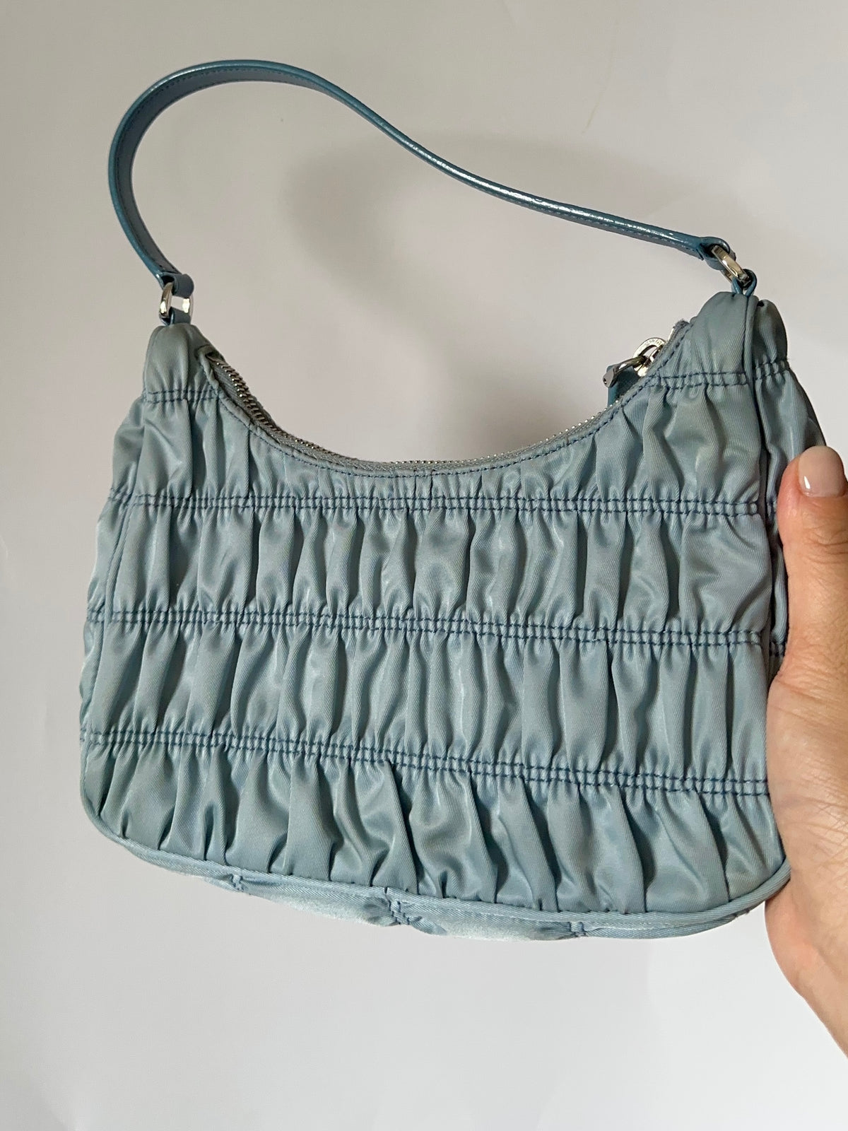 Prada Baby Blue Tessuto Gaufre Re-edition Shoulder Bag