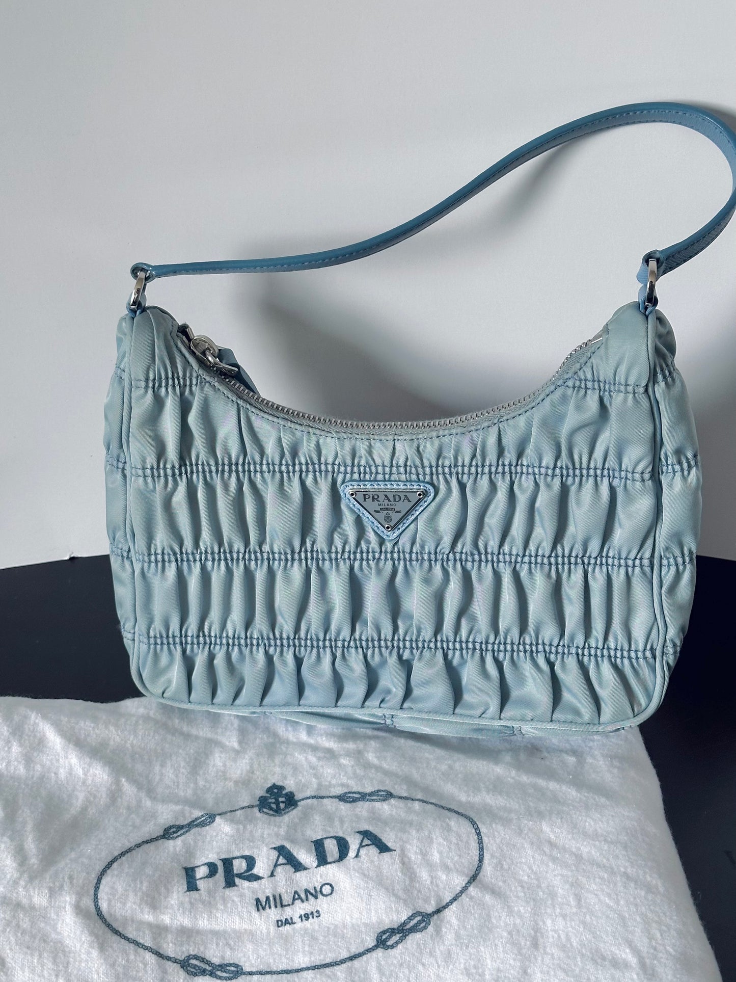 Prada Baby Blue Tessuto Gaufre Re-edition Shoulder Bag