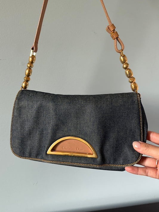 Christian Dior Malice Denim Golden Bead Shoulder Bag