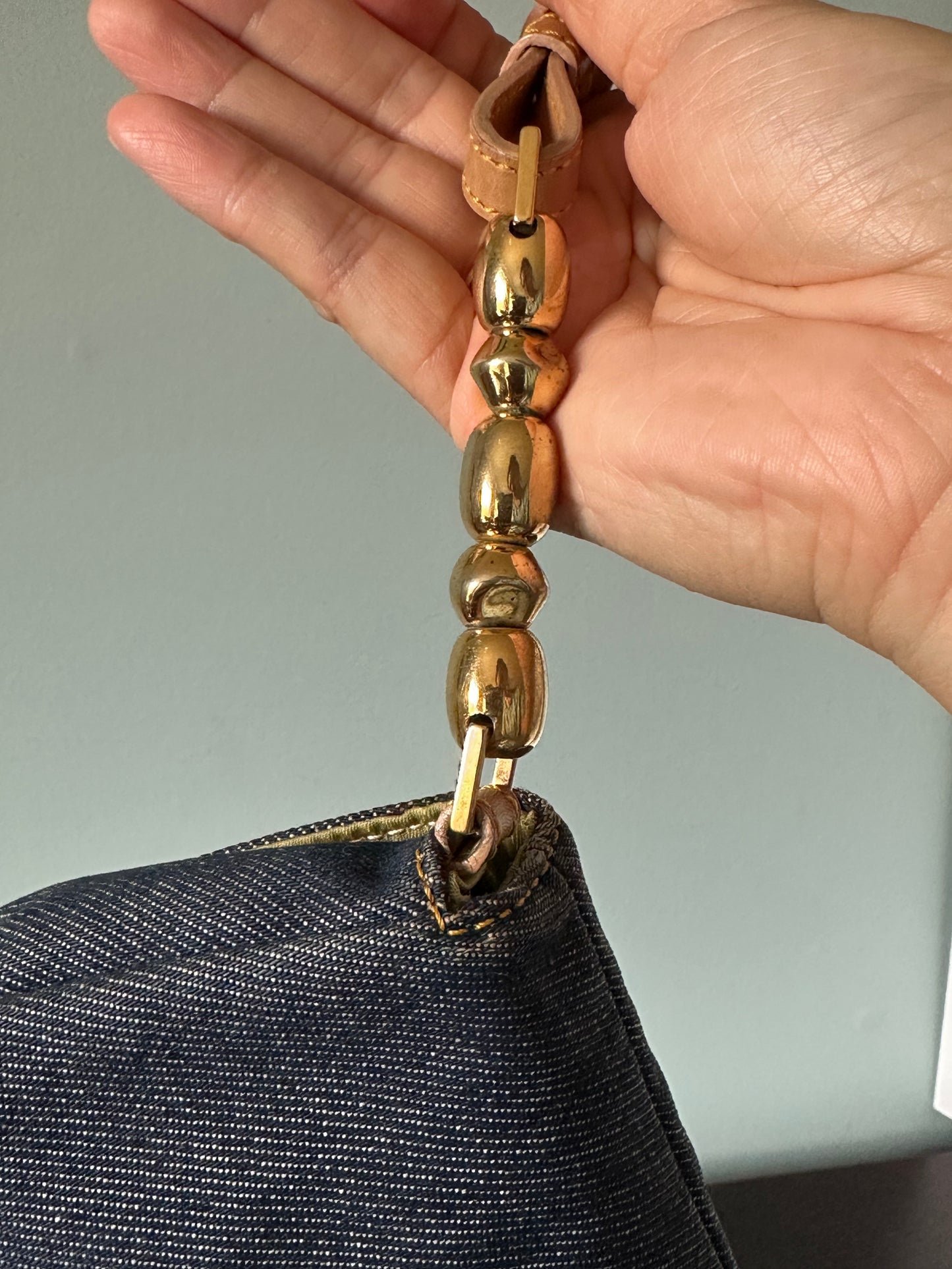 Christian Dior Malice Denim Golden Bead Shoulder Bag