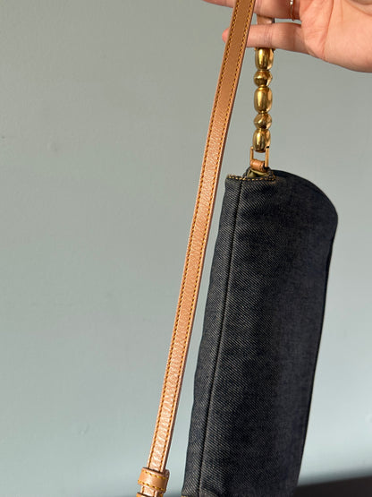 Christian Dior Malice Denim Golden Bead Shoulder Bag