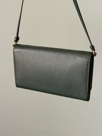 Prada Emerald Green Saffiano Continental Wallet on Strap