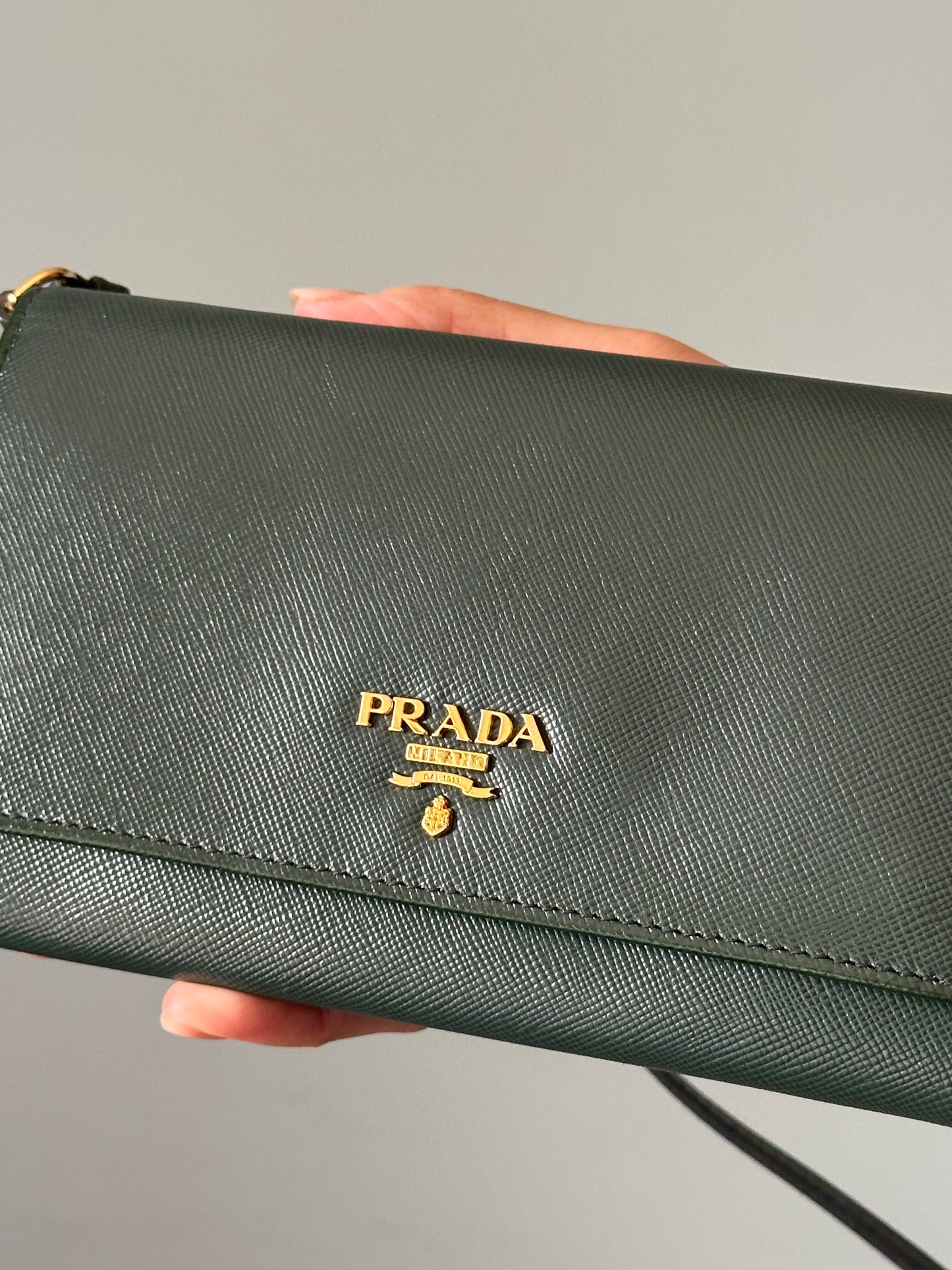 Prada Emerald Green Saffiano Continental Wallet on Strap