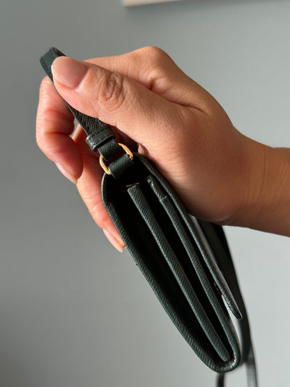 Prada Emerald Green Saffiano Continental Wallet on Strap